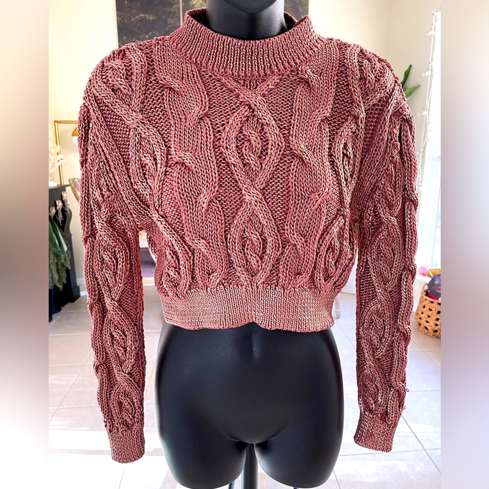 Zara Pink metallic Cable knit sweater Size S